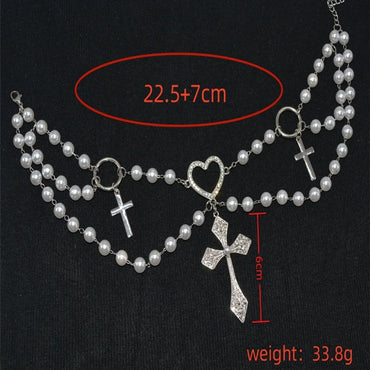 Vintage Style Cross Silver Plated Rhinestones Alloy Wholesale Layered Necklaces