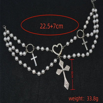 Vintage Style Cross Silver Plated Rhinestones Alloy Wholesale Layered Necklaces