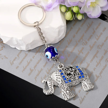 Vintage Style Devil'S Eye Elephant Alloy Plating Rhinestones Bag Pendant Keychain 1 Piece