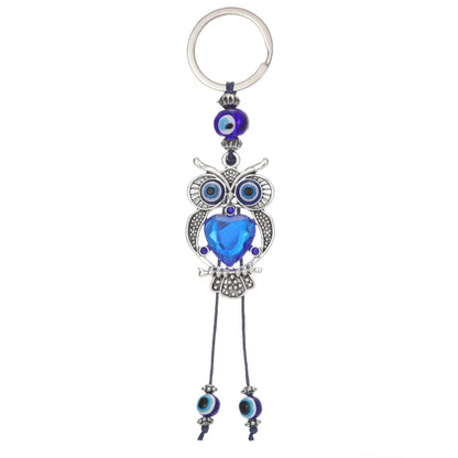 Vintage Style Devil'S Eye Heart Shape Owl Alloy Inlay Rhinestones Bag Pendant Keychain 1 Piece