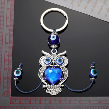 Vintage Style Devil'S Eye Heart Shape Owl Alloy Inlay Rhinestones Bag Pendant Keychain 1 Piece