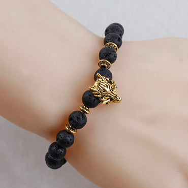 Vintage Style Dragon Beaded Volcanic Rock Men'S Bracelets