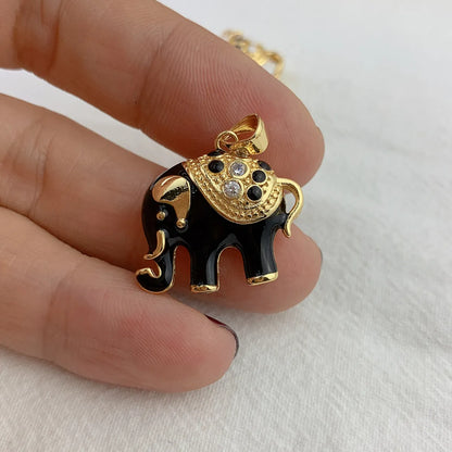 Vintage Style Elephant Copper Enamel Plating Inlay Zircon Charms