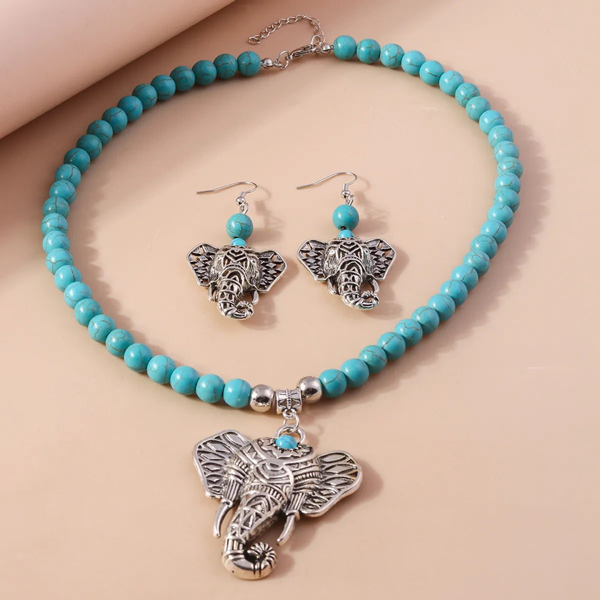 Vintage Style Elephant Turquoise Zinc Alloy Beaded Women'S Jewelry Set