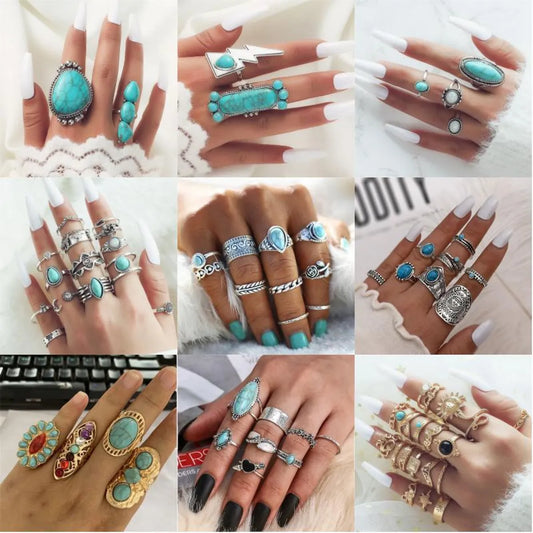 Vintage Style Ethnic Style Geometric Metal Plating Inlay Turquoise Women's Rings