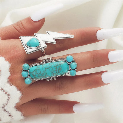 Vintage Style Ethnic Style Geometric Metal Plating Inlay Turquoise Women's Rings