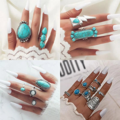 Vintage Style Ethnic Style Geometric Metal Plating Inlay Turquoise Women's Rings