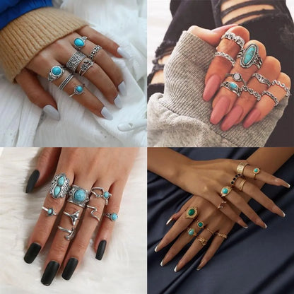 Vintage Style Ethnic Style Geometric Metal Plating Inlay Turquoise Women's Rings