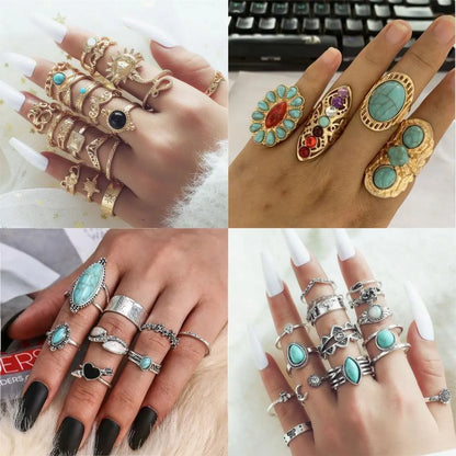 Vintage Style Ethnic Style Geometric Metal Plating Inlay Turquoise Women's Rings