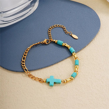 Vintage Style Ethnic Style Geometric Stainless Steel Turquoise Beaded Plating Bracelets