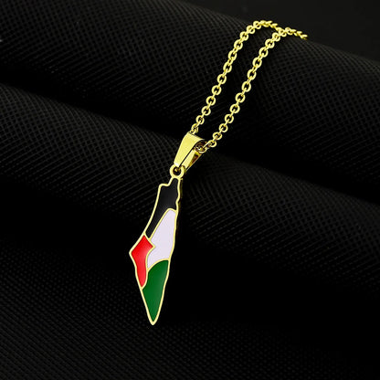 Vintage Style Ethnic Style Map Flag 201 Stainless Steel 304 Stainless Steel Enamel Plating 18K Gold Plated Women'S Pendant Necklace