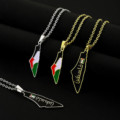 Vintage Style Ethnic Style Map Flag 201 Stainless Steel 304 Stainless Steel Enamel Plating 18K Gold Plated Women'S Pendant Necklace