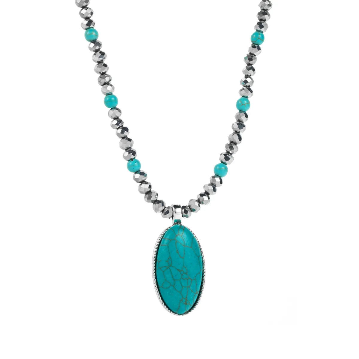 Vintage Style Ethnic Style Oval Artificial Crystal Alloy Beaded Plating Inlay Turquoise Women's Pendant Necklace