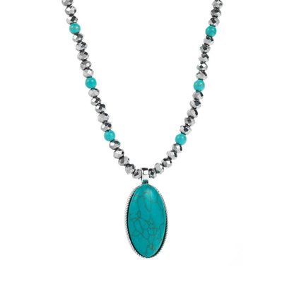 Vintage Style Ethnic Style Oval Artificial Crystal Alloy Beaded Plating Inlay Turquoise Women's Pendant Necklace