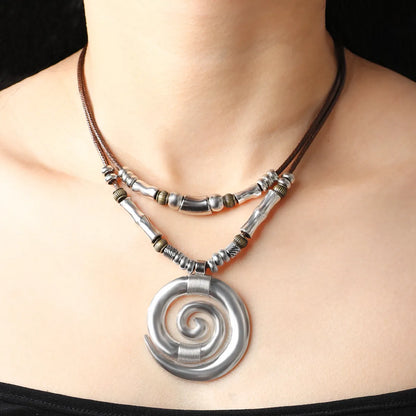 Vintage Style Ethnic Style Swirl Pattern Alloy Wax Line Unisex Pendant Necklace