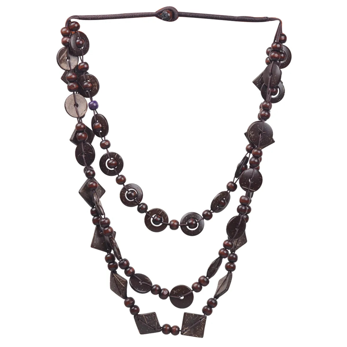 Vintage Style Exaggerated Classic Style Round Square Wooden Beads Wood Coconut Shell Charcoal Women'S Layered Necklaces