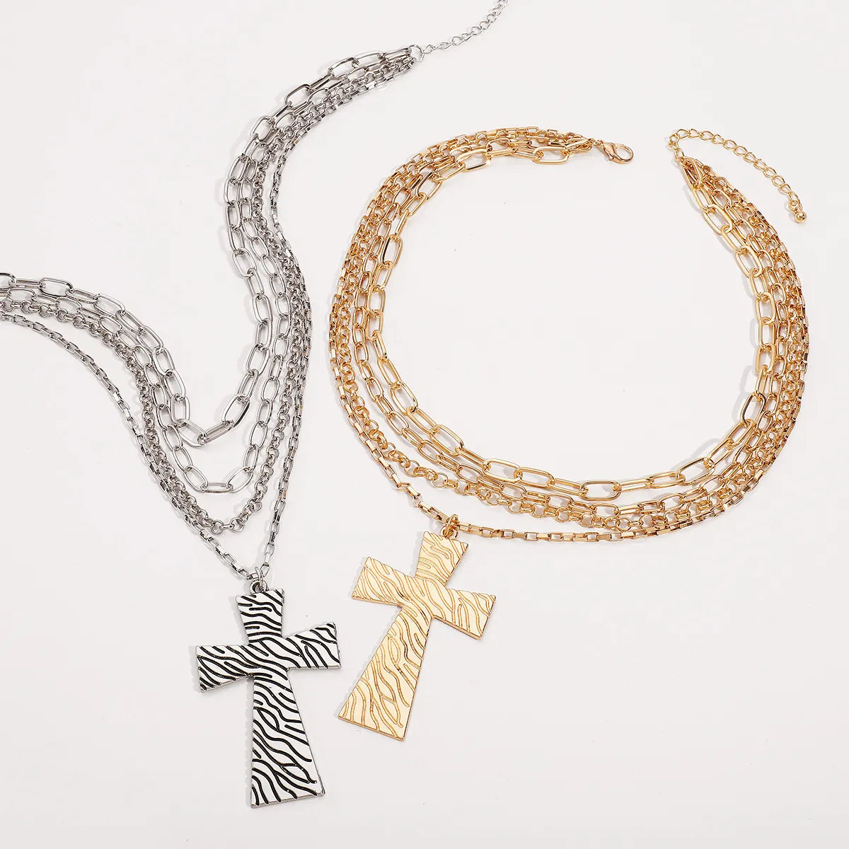 Vintage Style Exaggerated Cross Alloy Iron Wholesale Layered Necklaces