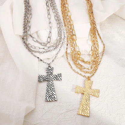 Vintage Style Exaggerated Cross Alloy Iron Wholesale Layered Necklaces