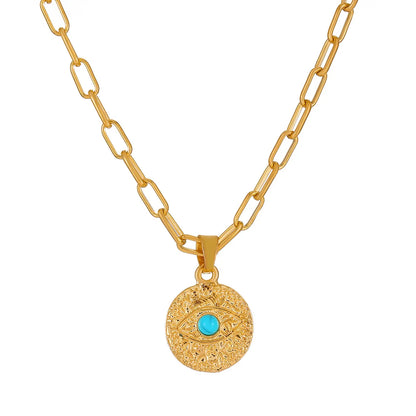 Vintage Style Eye Alloy Plating Turquoise Pendant Necklace 1 Piece