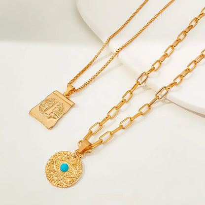 Vintage Style Eye Alloy Plating Turquoise Pendant Necklace 1 Piece