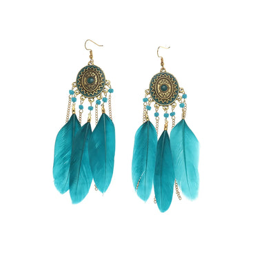 Vintage Style Feather Artificial Feather Metal Beaded Tassel Inlay Rhinestones Women'S Drop Earrings 1 Pair