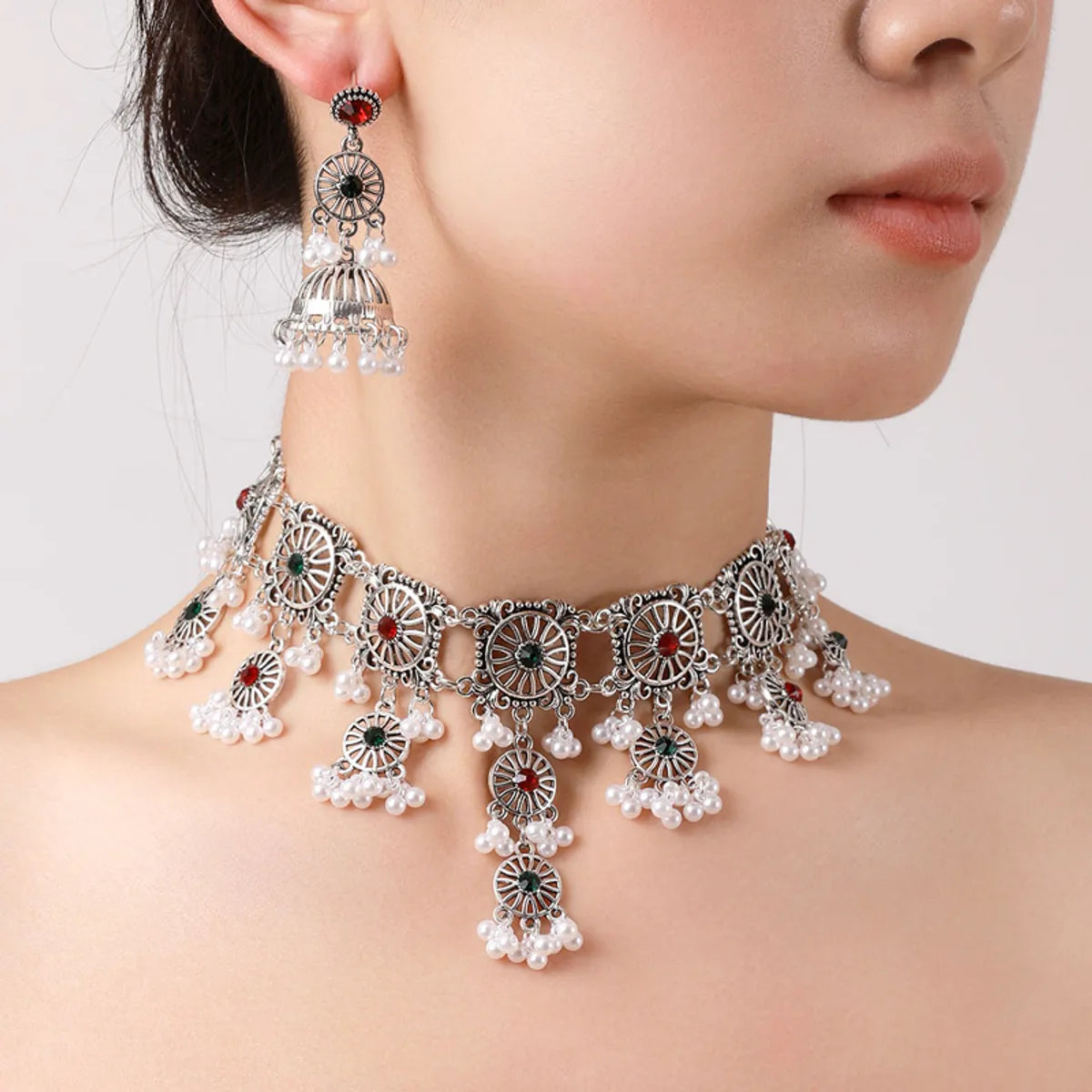 Vintage Style Flower Alloy Inlay Rhinestones Pearl Women's Jewelry Set