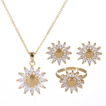 Vintage Style Flower Copper Plating Inlay Artificial Crystal Rings Earrings Necklace