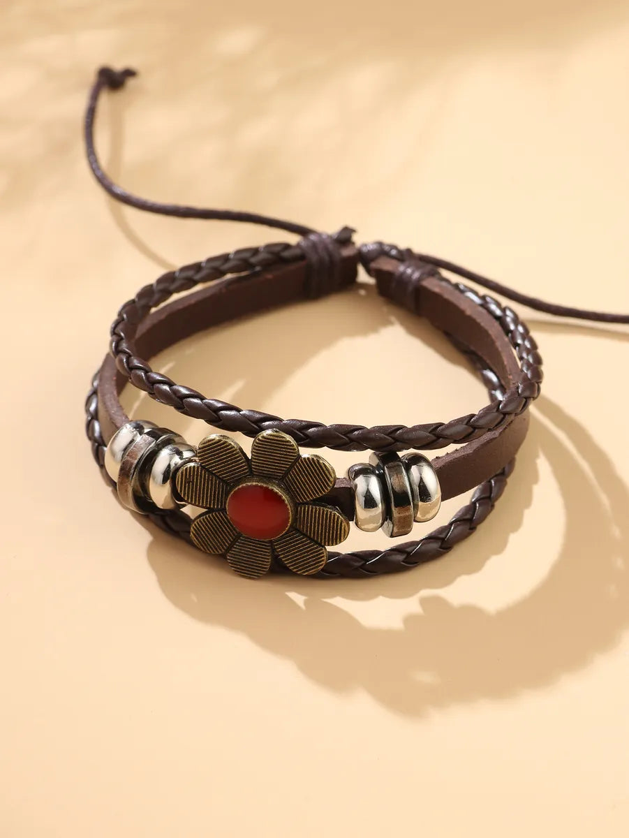 Vintage Style Flower Pu Leather Alloy Leather Unisex Wristband