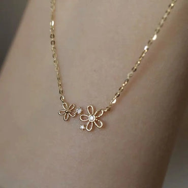 Vintage Style Flower Sterling Silver Plating 14k Gold Plated Pendant Necklace