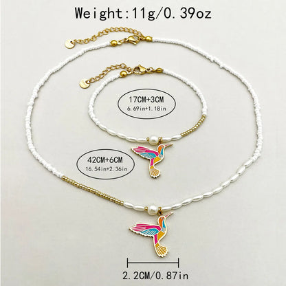 Vintage Style French Style Bird Stainless Steel Beaded Plating Gold Plated Bracelets Necklace