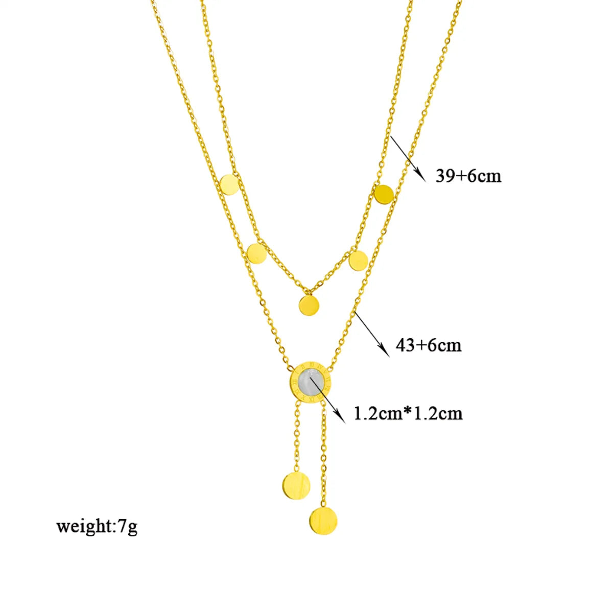 Wholesale Jewelry Vintage Style French Style Round Stainless Steel Shell 18K Gold Plated Tassel Plating Layered Necklaces