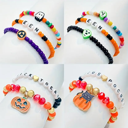 Vintage Style Funny Pumpkin Grimace Alloy Beaded Women'S Bracelets