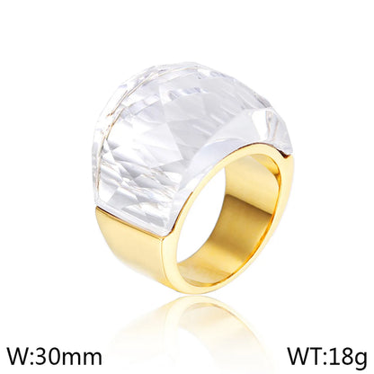 Vintage Style Geometric 304 Stainless Steel Glass 18K Gold Plated Women'S Rings