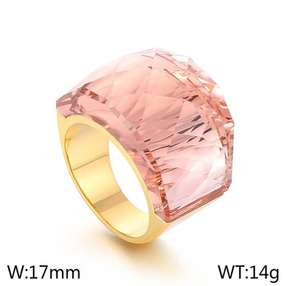 Vintage Style Geometric 304 Stainless Steel Glass 18K Gold Plated Women'S Rings