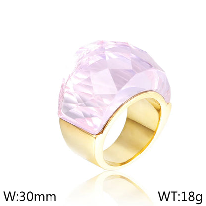 Vintage Style Geometric 304 Stainless Steel Glass 18K Gold Plated Women'S Rings