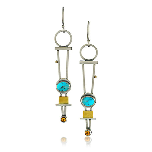 Vintage Style Geometric Alloy Inlay Turquoise Lapis Lazuli Women's Drop Earrings