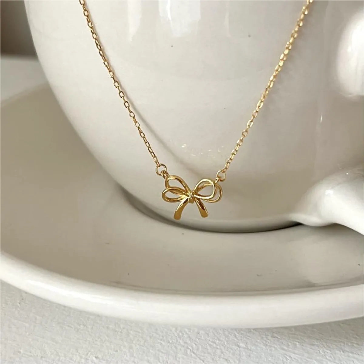 Vintage Style Geometric Bow Knot Sterling Silver Plating Pendant Necklace