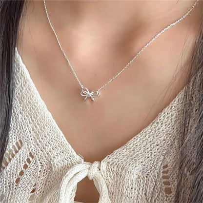 Vintage Style Geometric Bow Knot Sterling Silver Plating Pendant Necklace