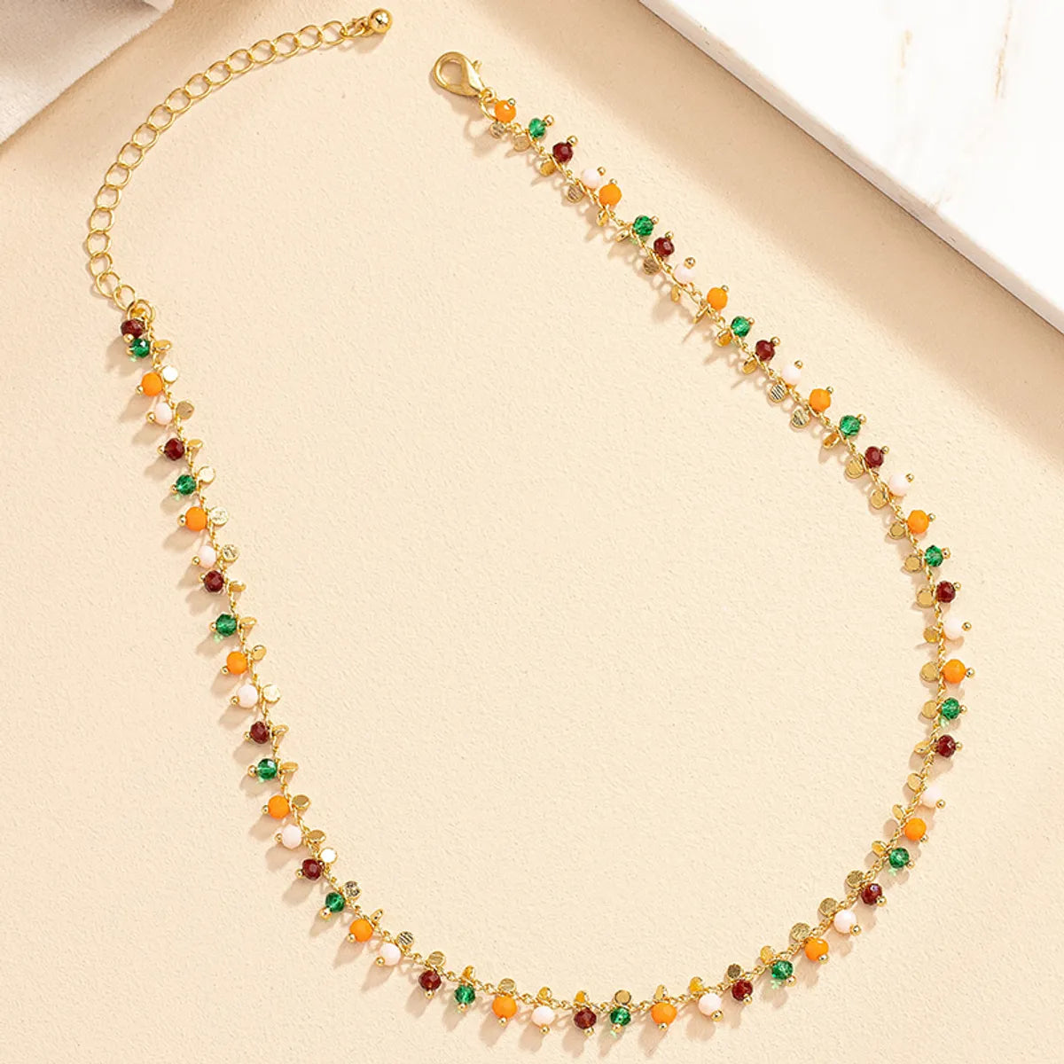 Vintage Style Geometric Color Block Alloy Beaded Plating Women's Necklace