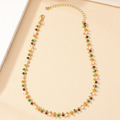 Vintage Style Geometric Color Block Alloy Beaded Plating Women's Necklace