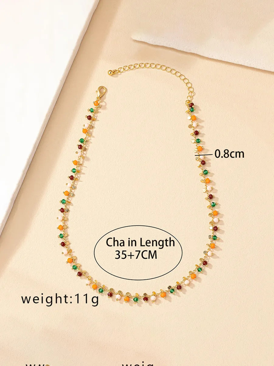 Vintage Style Geometric Color Block Alloy Beaded Plating Women's Necklace