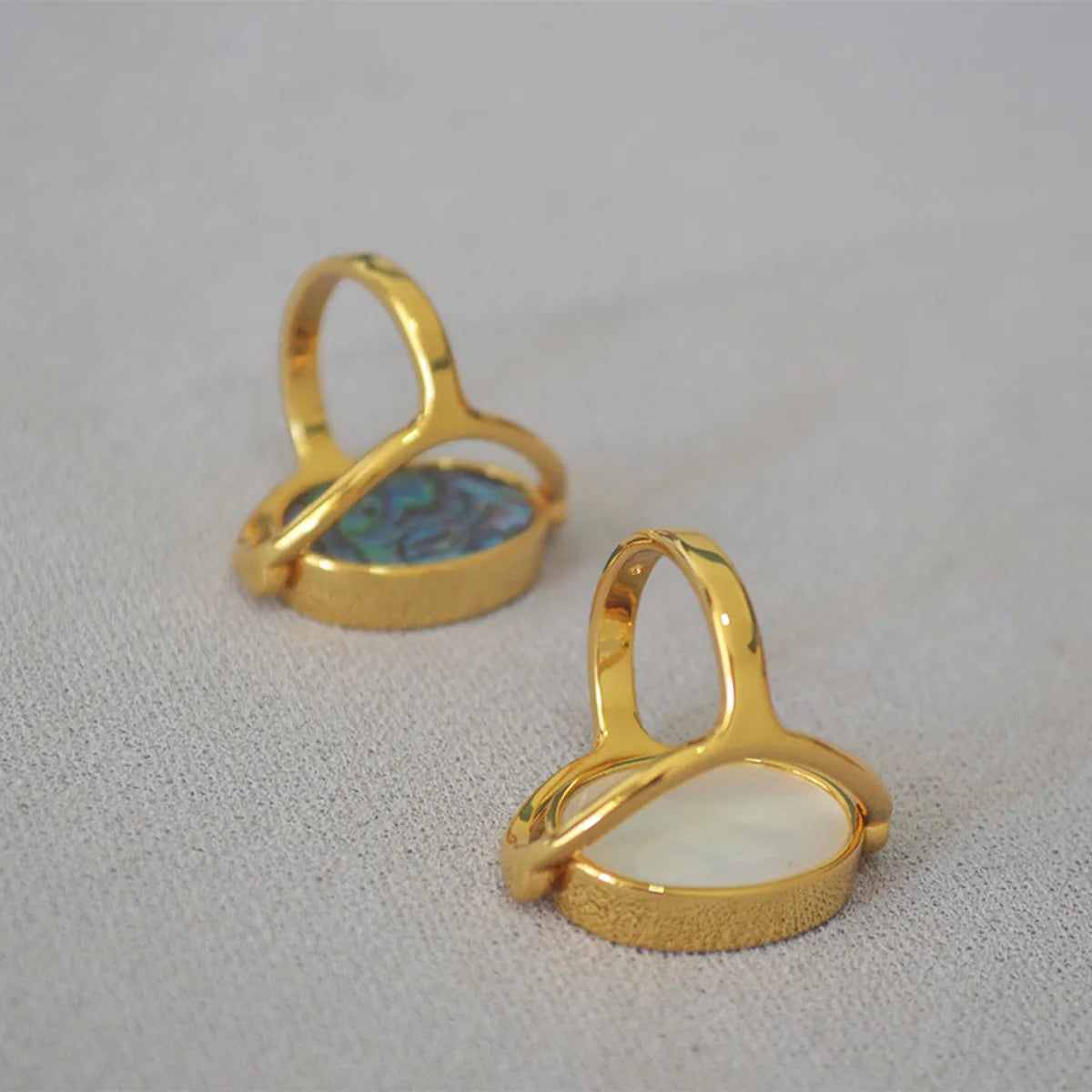 Vintage Style Geometric Color Block Mother Shell Copper Abalone Shell Plating Gold Plated Rings