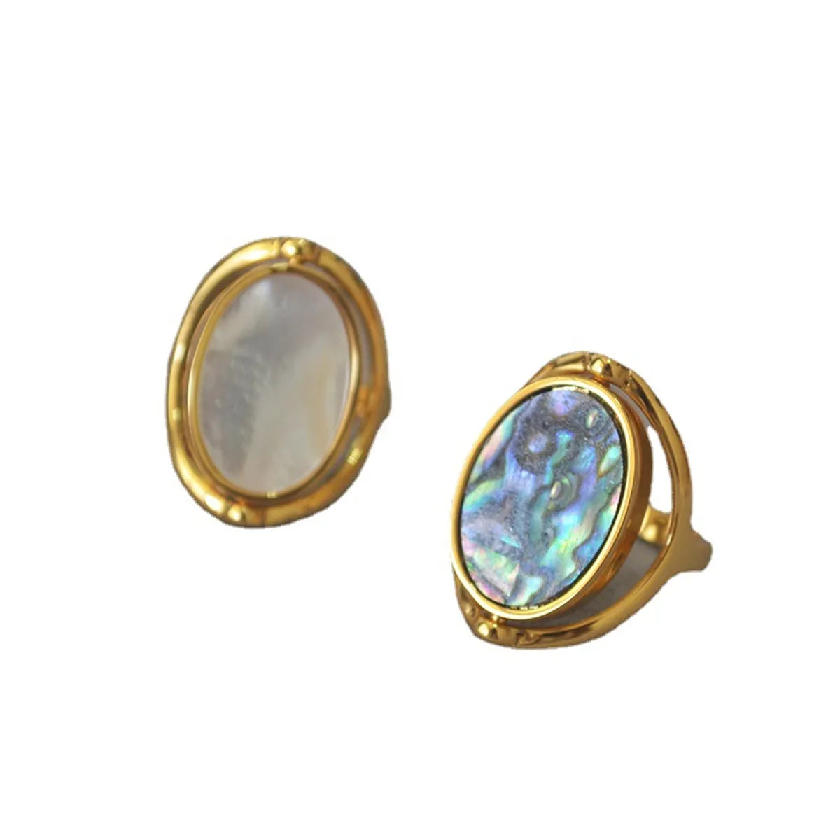 Vintage Style Geometric Color Block Mother Shell Copper Abalone Shell Plating Gold Plated Rings