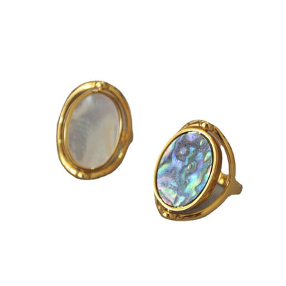 Vintage Style Geometric Color Block Mother Shell Copper Abalone Shell Plating Gold Plated Rings