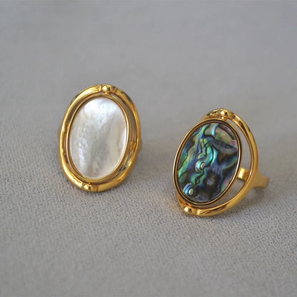 Vintage Style Geometric Color Block Mother Shell Copper Abalone Shell Plating Gold Plated Rings