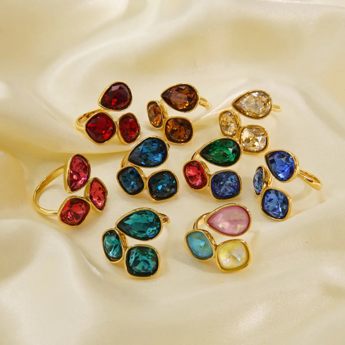 Vintage Style Geometric Color Block Stainless Steel Plating Inlay Zircon Open Rings