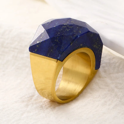 Vintage Style Geometric Color Block Titanium Steel Plating 18k Gold Plated Rings