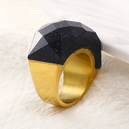 Vintage Style Geometric Color Block Titanium Steel Plating 18k Gold Plated Rings