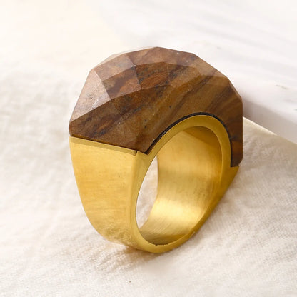 Vintage Style Geometric Color Block Titanium Steel Plating 18k Gold Plated Rings