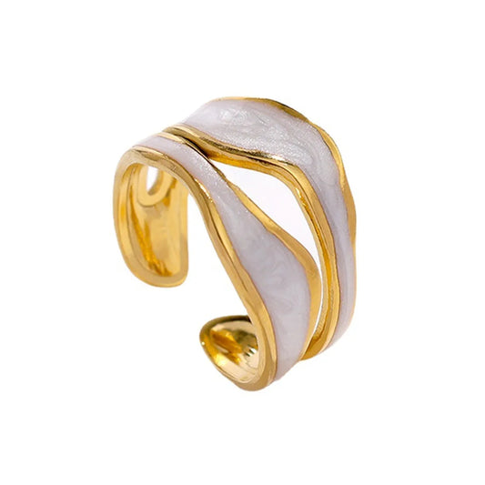 Vintage Style Geometric Color Block Titanium Steel Plating Inlay Artificial Rhinestones Open Rings